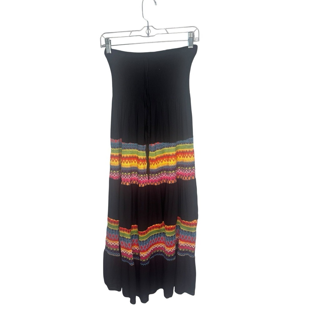 Tiered Maxi Skirt Size 6 Smocked Stretch Waist Boho Hippie Festival